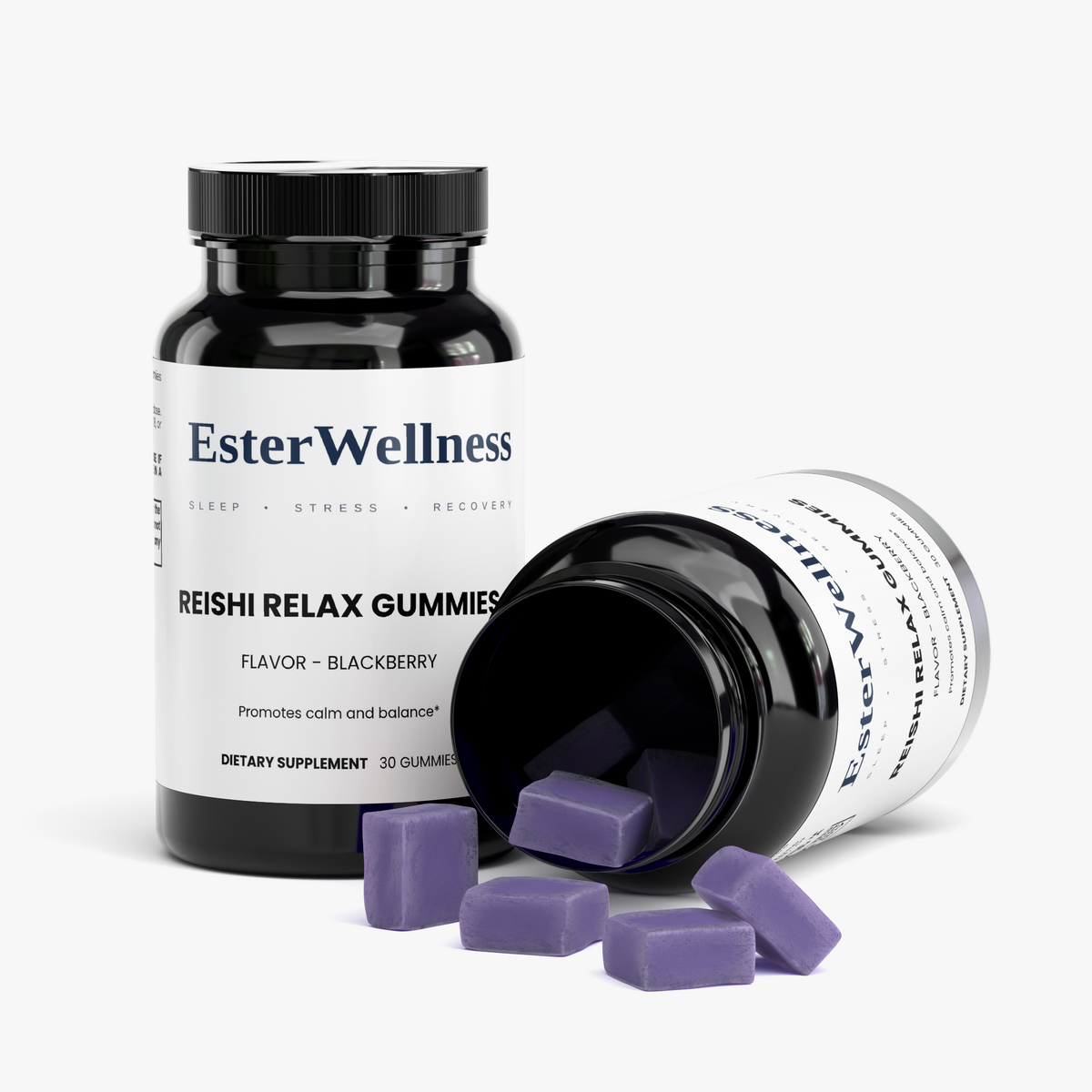 Reishi Relax Gummies jar side label with ingredients