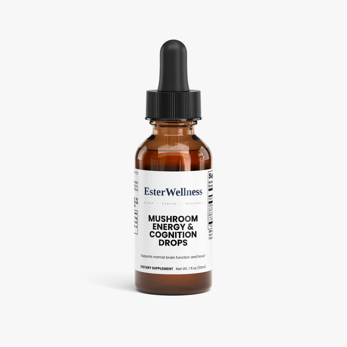 Ester Wellness Mushroom Energy and Cognition Drops, lion's mane and cordyceps liquid supplement